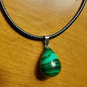 Polished Stone Necklace, Malachite pendant, natural stone jewelry, Malachite Nec